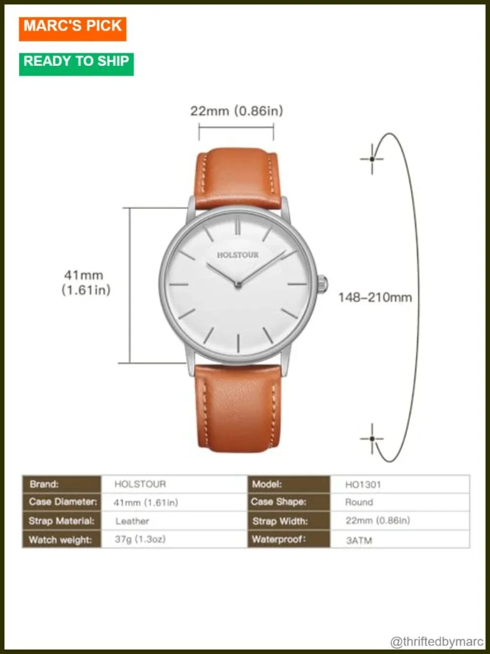 Minimalist Analog Quartz Wrist Watch with Leather Strap, 40mm Case